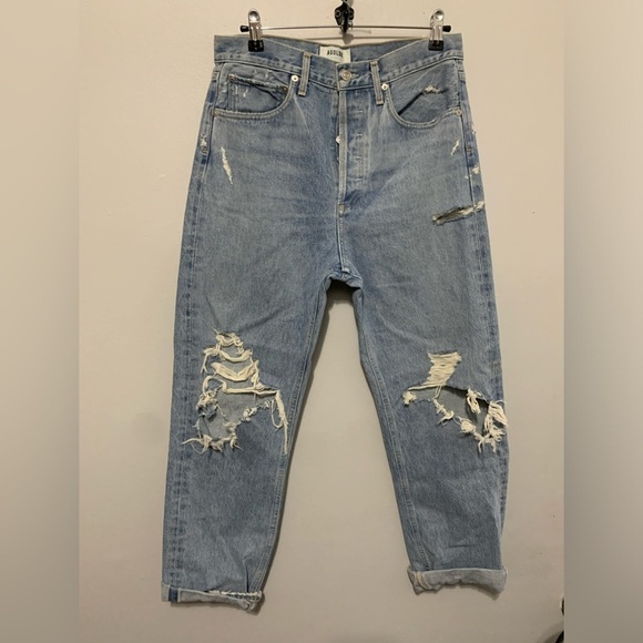 Agolde Blue Distressed Straight Leg Jeans - Picture 11 of 16
